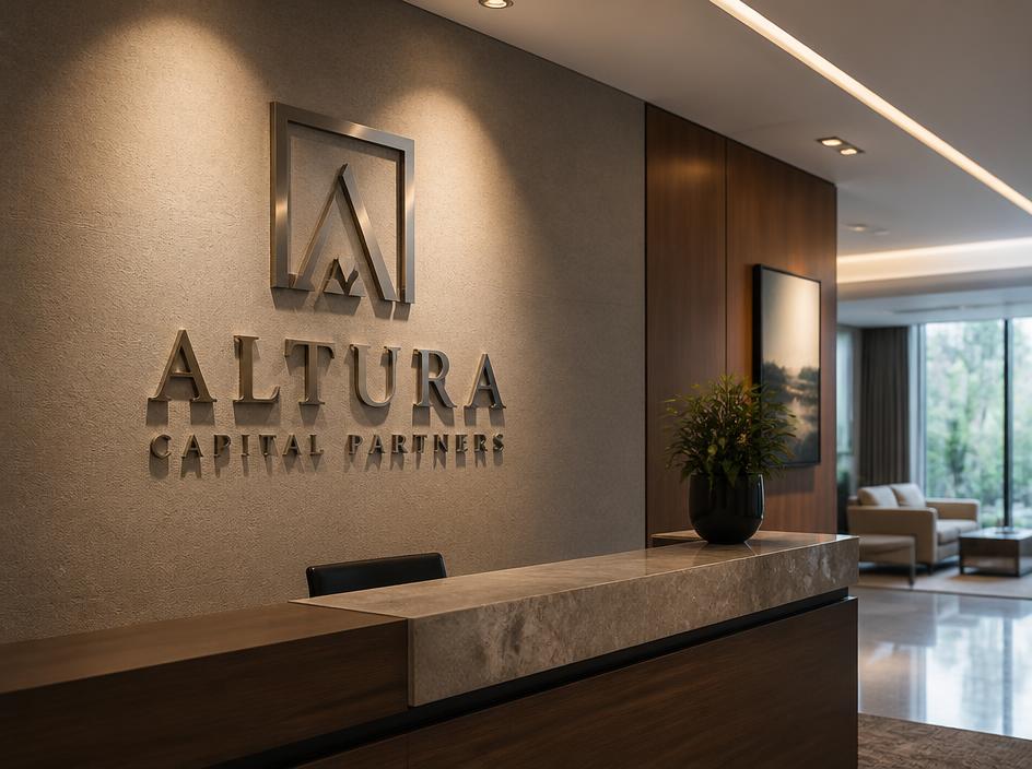 Premium brushed metal lobby signage