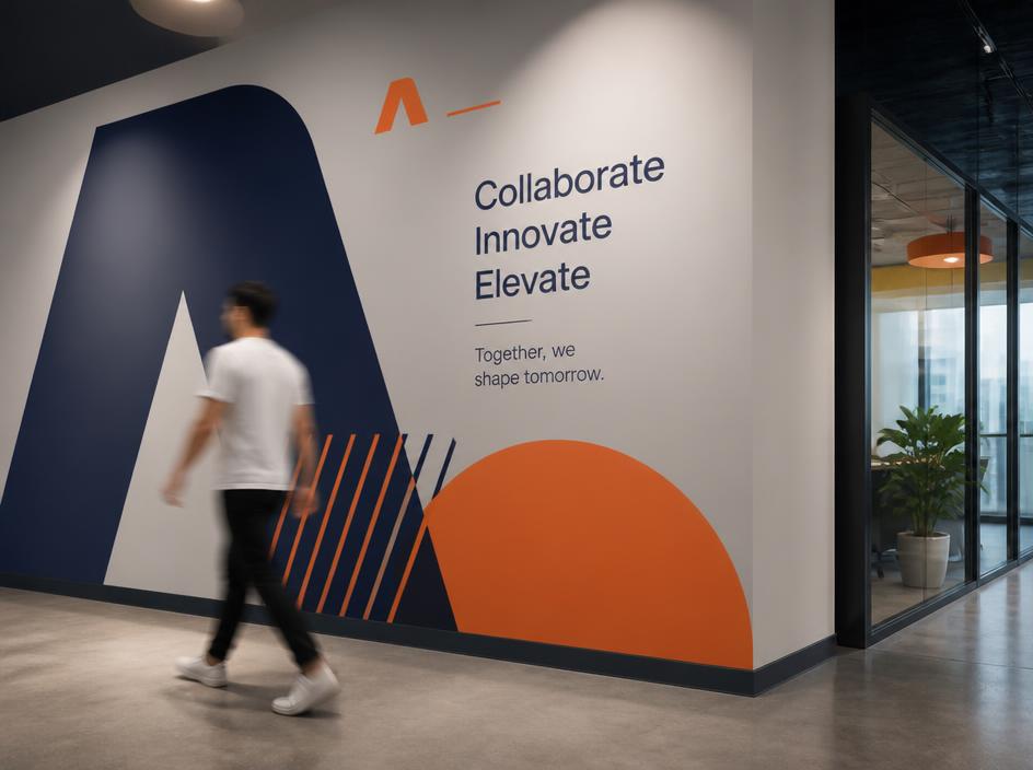 Creative office wall mural and graphics